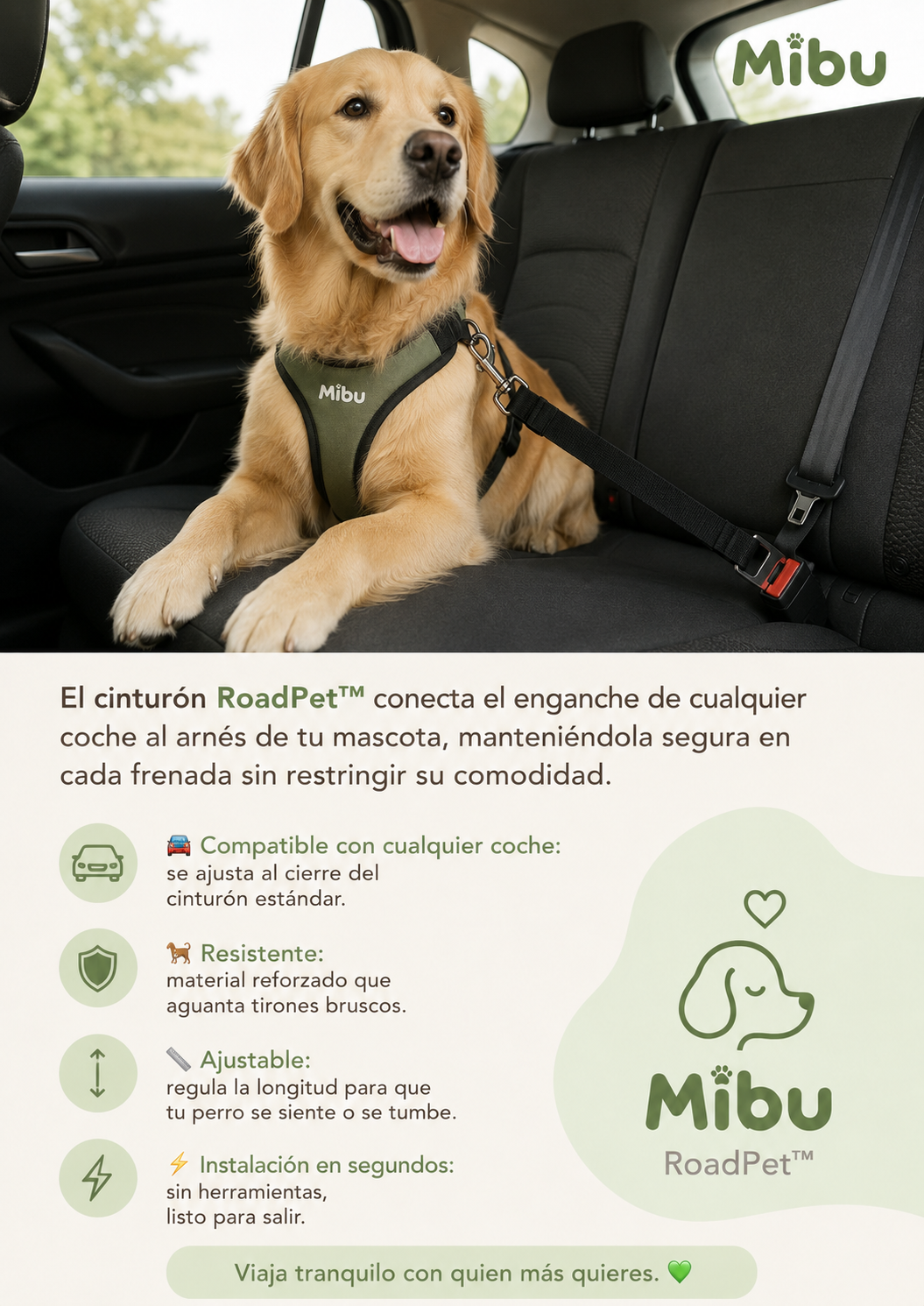 Cinturón Seguro RoadPet™ - Cinturón de Seguridad de Coche para Perros