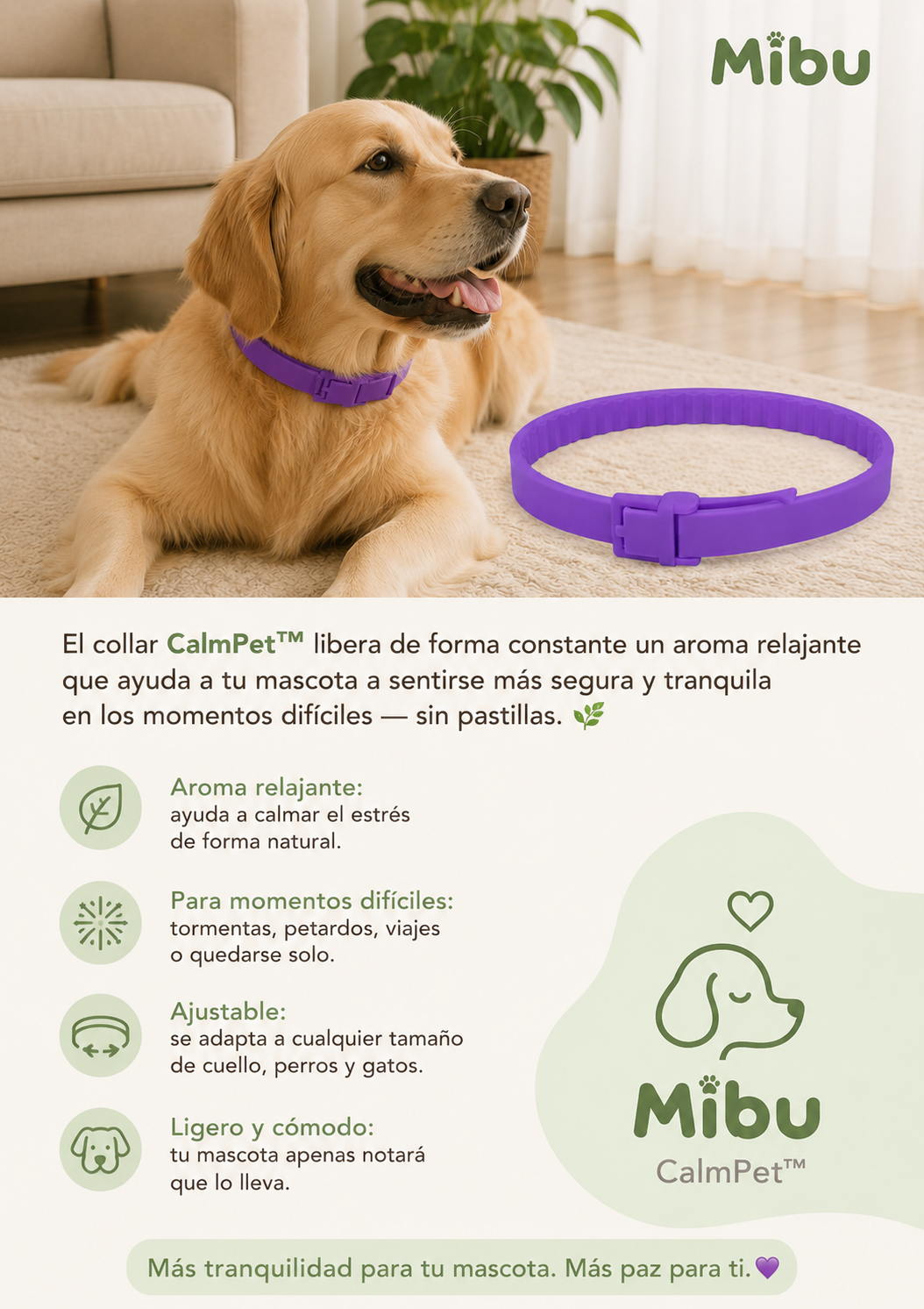 Collar Calmante CalmPet™ - Collar Relajante Anti-Estrés para Perros y Gatos